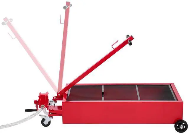 Alt view image 7 of 7 - Low Profile Oil Drain Pan, 20 Gallon Capacity, Rolling Oil Drain Pan with Manual Pump, 7.2 ft Hose & T Folding Handle, Leak-proof & Corrosion-resistant, Fit for Cars, SUVs, Trucks, ATVs, Red