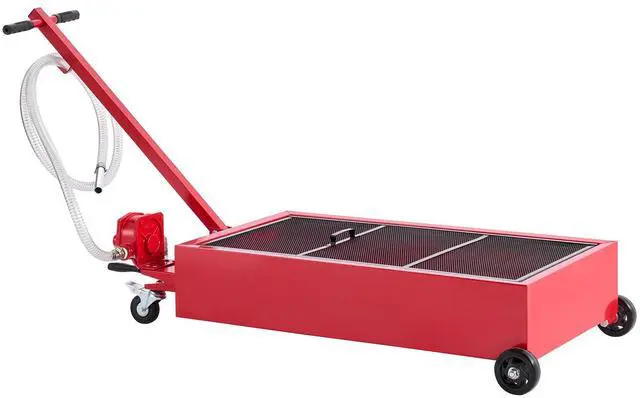 Alt view image 4 of 7 - Low Profile Oil Drain Pan, 20 Gallon Capacity, Rolling Oil Drain Pan with Manual Pump, 7.2 ft Hose & T Folding Handle, Leak-proof & Corrosion-resistant, Fit for Cars, SUVs, Trucks, ATVs, Red