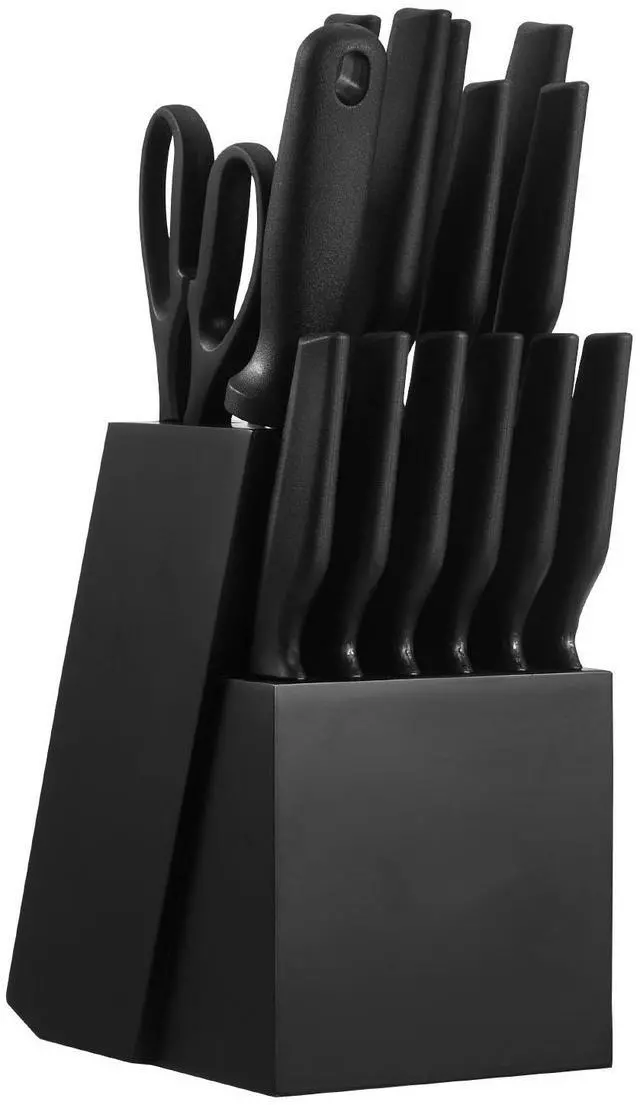 Alt view image 4 of 7 - Kitchen Knife Set with Block and Sharpener, 15 Piece German High Carbon Stainless Steel Knife Set, Kitchen Cutlery with PP Ergonomic Handle, Sharpening Rod and Wooden Block, for Home Cooks