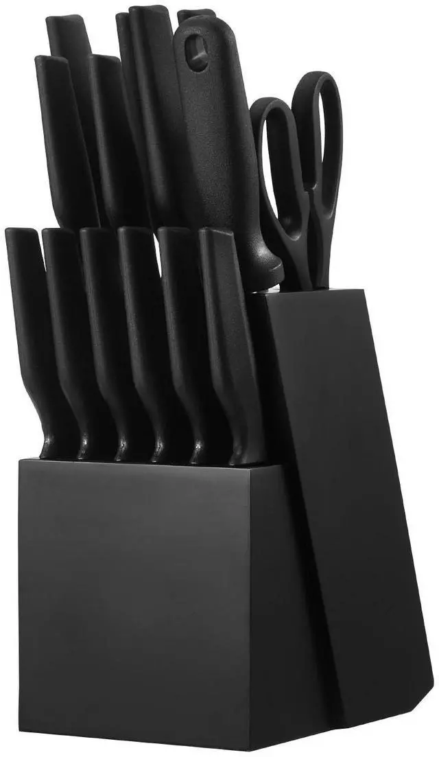 Alt view image 2 of 7 - Kitchen Knife Set with Block and Sharpener, 15 Piece German High Carbon Stainless Steel Knife Set, Kitchen Cutlery with PP Ergonomic Handle, Sharpening Rod and Wooden Block, for Home Cooks