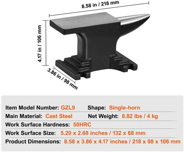 Alt view image 3 of 7 - Single Horn Anvil, High Hardness Rugged Round Horn Anvil Blacksmith,8.8Lbs Cast Steel Anvil,Compact Design and Stable Base, Forge Tools and Equipment, Metalsmith Tool for Bending and Shaping