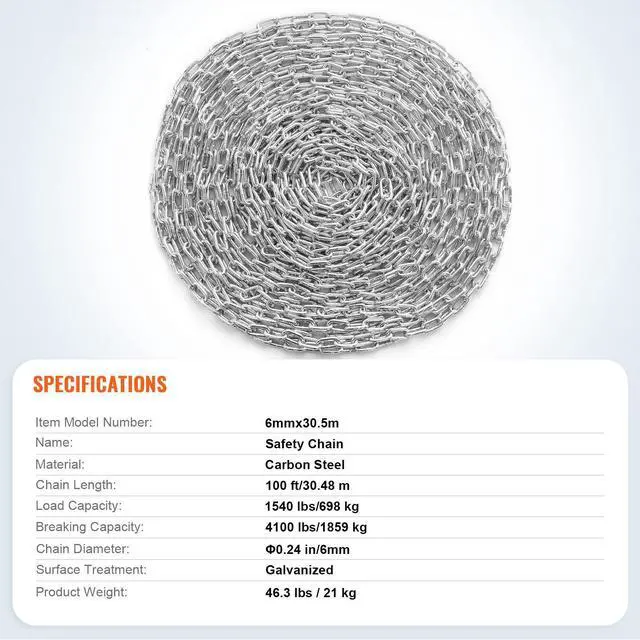 Alt view image 4 of 7 - Grade 30 Chain 1/4 Inch by 100Ft Length Grade 30 Proof Coil Chain Zinc Plated Grade 30 Chain for Towing Logging Agriculture and Guard Rails