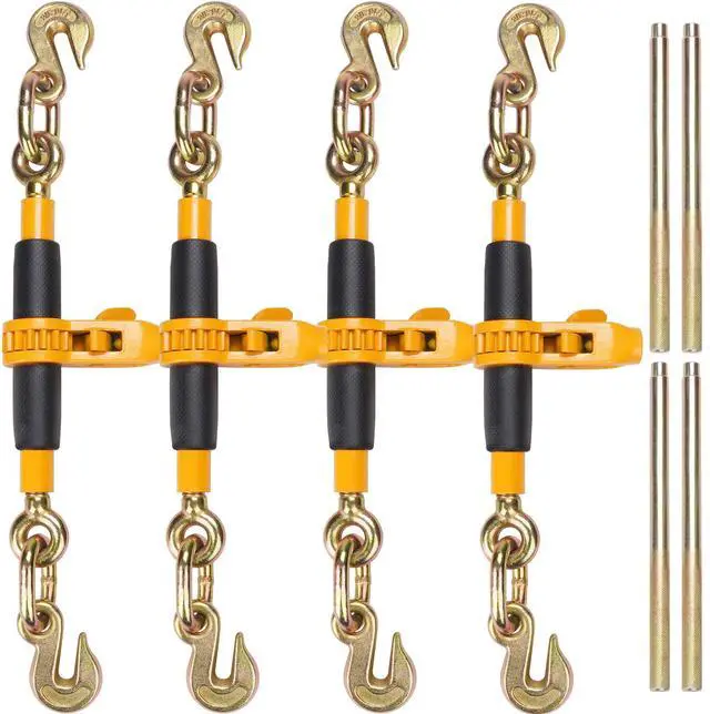 Main image of Ratchet Chain Binder, 3/8"-1/2" Heavy Duty Load Binders, with G80 Hooks 12000 lbs Secure Load Limit, Labor-saving Anti-skid Handle, Tie Down Hauling Chain Binders for Flatbed Truck Trailer, 4 Pc