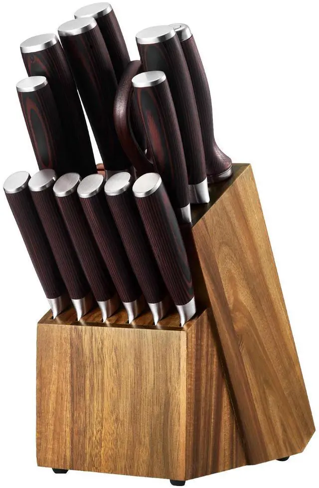 Alt view image 2 of 7 - Kitchen Knife Set with Block and Sharpener, 15 Piece High Carbon Stainless Steel Knife Set, Rust-Resistant Kitchen Cutlery with Ergonomic Handle, Sharpening Rod & Premium Wooden Block, for Home