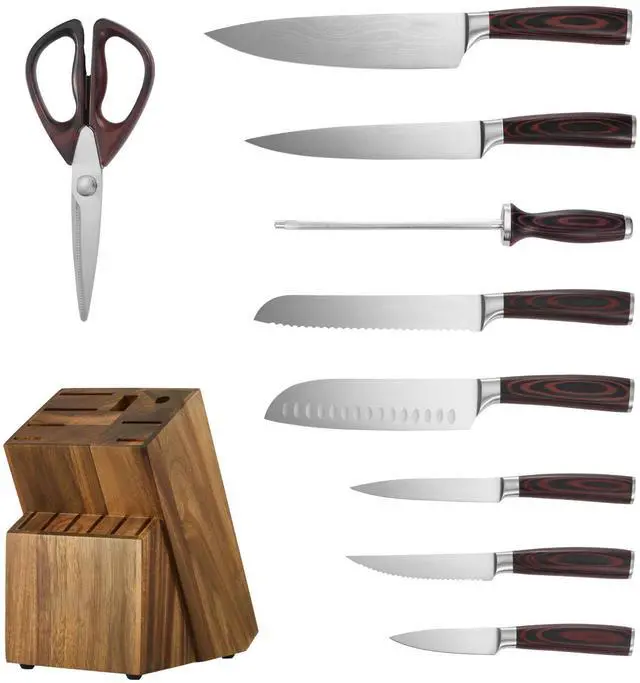 Main image of Kitchen Knife Set with Block and Sharpener, 15 Piece High Carbon Stainless Steel Knife Set, Rust-Resistant Kitchen Cutlery with Ergonomic Handle, Sharpening Rod & Premium Wooden Block, for Home