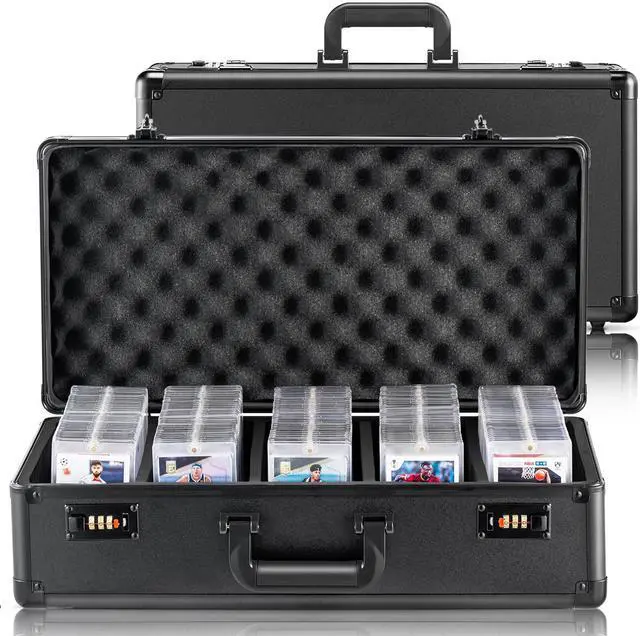 Alt view image 4 of 7 - Graded Card Storage Box, 5 Slots, Graded Sports Cards Holder Carrying Case with Coded Lock Foam Dividers, for 162 PSA Graded Cards 115 BGS Cards 130 SGC Cards 585 Top Loaders or 999+ Loose Cards