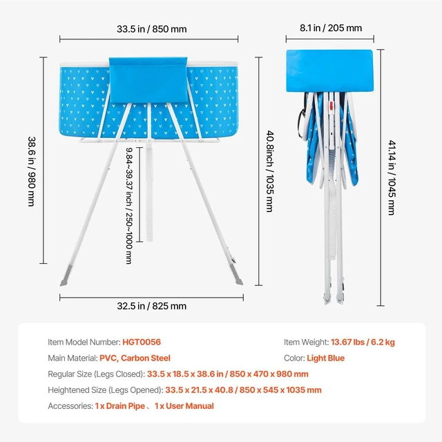 Alt view image 7 of 7 - Foldable Dog Bathtub Elevated Light Blue Bathing Station for Small & Medium Pets