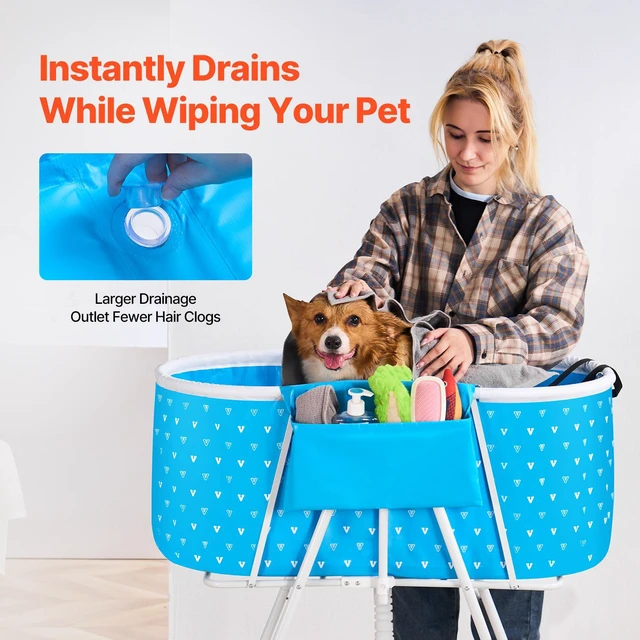 Alt view image 6 of 7 - Foldable Dog Bathtub Elevated Light Blue Bathing Station for Small & Medium Pets