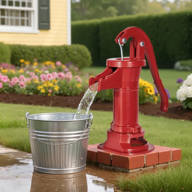 Alt view image 3 of 6 - Well Hand Pitcher Pump, 25 ft Maximum Lift, Antique Cast Iron Manual Hand Water Pump, NPT 1-1/4 in Connection, Easy Installation, Old Fashioned for Outdoor Garden, Pond, Backyard, Farm, Red