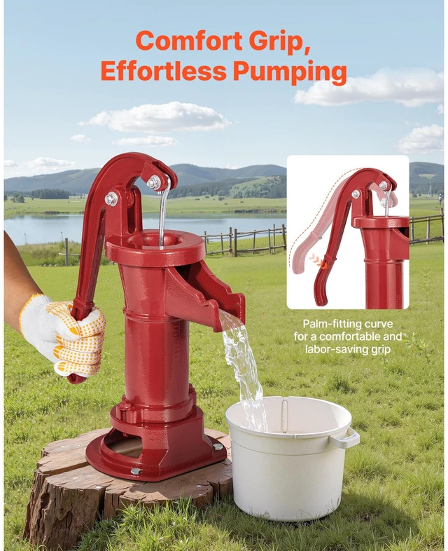 Alt view image 6 of 6 - Well Hand Pitcher Pump, 25 ft Maximum Lift, Antique Cast Iron Manual Hand Water Pump, NPT 1-1/4 in Connection, Easy Installation, Old Fashioned for Outdoor Garden, Pond, Backyard, Farm, Red
