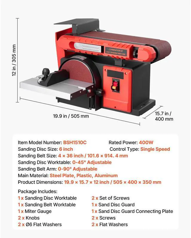 Alt view image 4 of 7 - 6" Disc Sander & 4" x 36" Belt Sander, 400W Professional Belt Disc Sanders Combo with 0 - 45° Adjustable Worktable & Dust Collection Port for Woodworking, Knife Sharpening, DIY Crafting