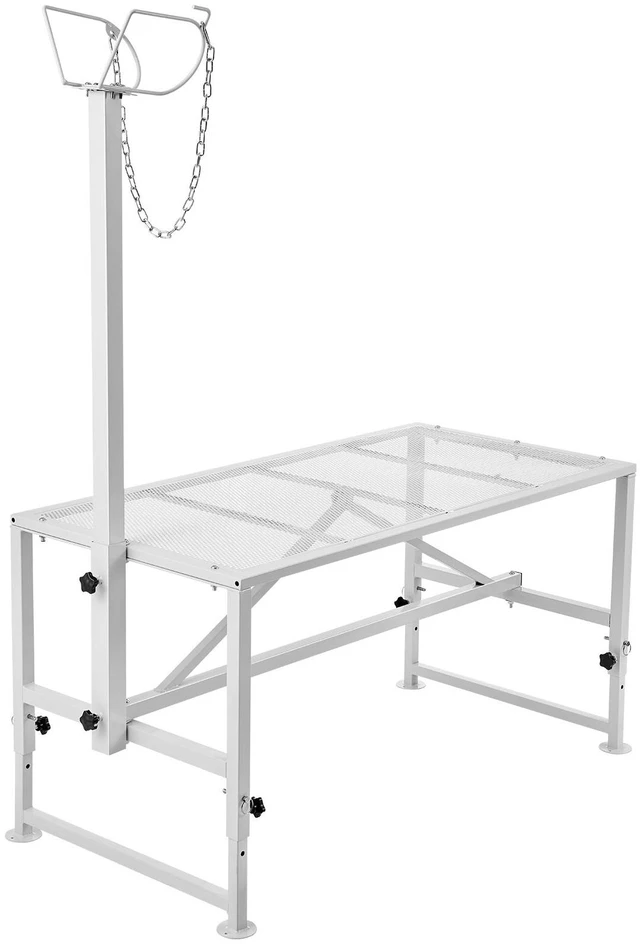 Main image of Goat & Sheep Stand, 51x23 inch Livestock Stand, Metal Livestock Milking and Shearing Stand 21" to 33" Adjustable Height, with Headpiece and Nose Loop, 500lbs Loading Weight, White