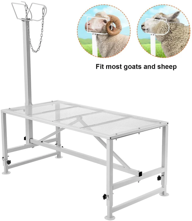 Alt view image 4 of 7 - Goat & Sheep Stand, 51x23 inch Livestock Stand, Metal Livestock Milking and Shearing Stand 21" to 33" Adjustable Height, with Headpiece and Nose Loop, 500lbs Loading Weight, White