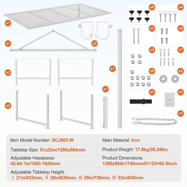 Alt view image 5 of 7 - Goat & Sheep Stand, 51x23 inch Livestock Stand, Metal Livestock Milking and Shearing Stand 21" to 33" Adjustable Height, with Headpiece and Nose Loop, 500lbs Loading Weight, White