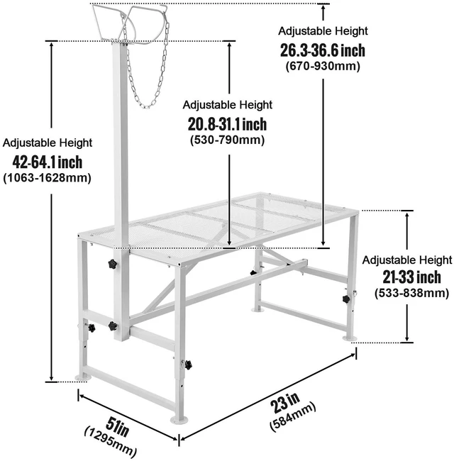 Alt view image 6 of 7 - Goat & Sheep Stand, 51x23 inch Livestock Stand, Metal Livestock Milking and Shearing Stand 21" to 33" Adjustable Height, with Headpiece and Nose Loop, 500lbs Loading Weight, White