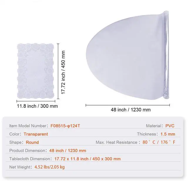 Alt view image 6 of 7 - Clear Table Cover Protector, 48 inch/1230 mm Round Table Cover, 1.5 mm Thick PVC Plastic Tablecloth, Waterproof Desktop Protector for Writing Desk, Coffee Table, Dining Room Table
