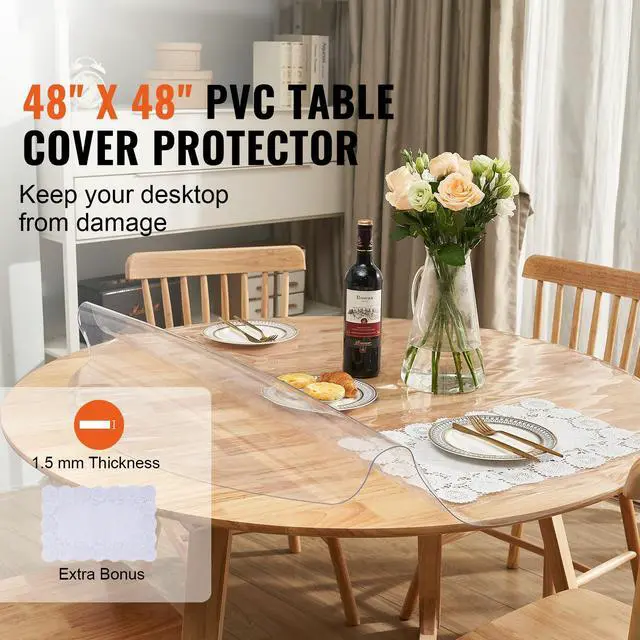 Alt view image 7 of 7 - Clear Table Cover Protector, 48 inch/1230 mm Round Table Cover, 1.5 mm Thick PVC Plastic Tablecloth, Waterproof Desktop Protector for Writing Desk, Coffee Table, Dining Room Table