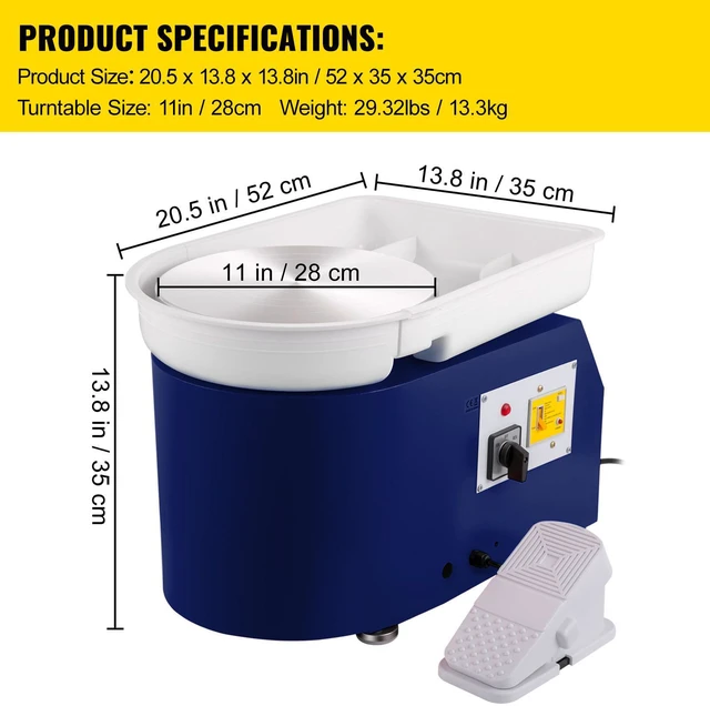 Alt view image 3 of 7 - Pottery Wheel 28cm Pottery Forming Machine with Detachable Basin Foot Pedal Control 350W Art Craft DIY Clay Tool for Art Craft Work and Home DIY Blue, 18 Piece