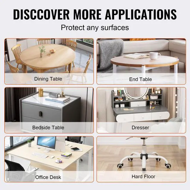 Alt view image 5 of 7 - Clear Table Cover Protector, 48 inch/1230 mm Round Table Cover, 1.5 mm Thick PVC Plastic Tablecloth, Waterproof Desktop Protector for Writing Desk, Coffee Table, Dining Room Table