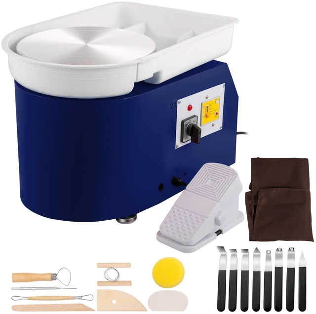 Main image of Pottery Wheel 28cm Pottery Forming Machine with Detachable Basin Foot Pedal Control 350W Art Craft DIY Clay Tool for Art Craft Work and Home DIY Blue, 18 Piece