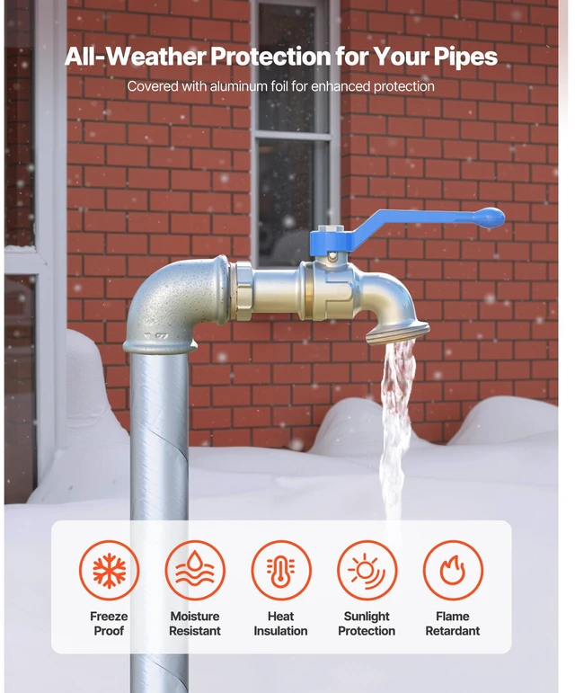 Alt view image 5 of 6 - Pipe Insulation Wrap 32.8FT x 2 in with Aluminum Foil Layer Self-Adhesive