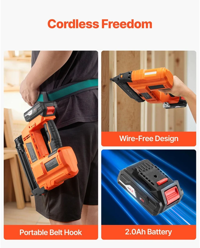 Alt view image 5 of 7 - Cordless Brad Nailer, 18 Gauge, 20V Battery Powered Nail Gun, with 500 pcs Nails, 2.0 Ah Li-ion Battery and Charger, Adjustable Nailing Depth, for Home Improvement, Woodworking, DIY Project