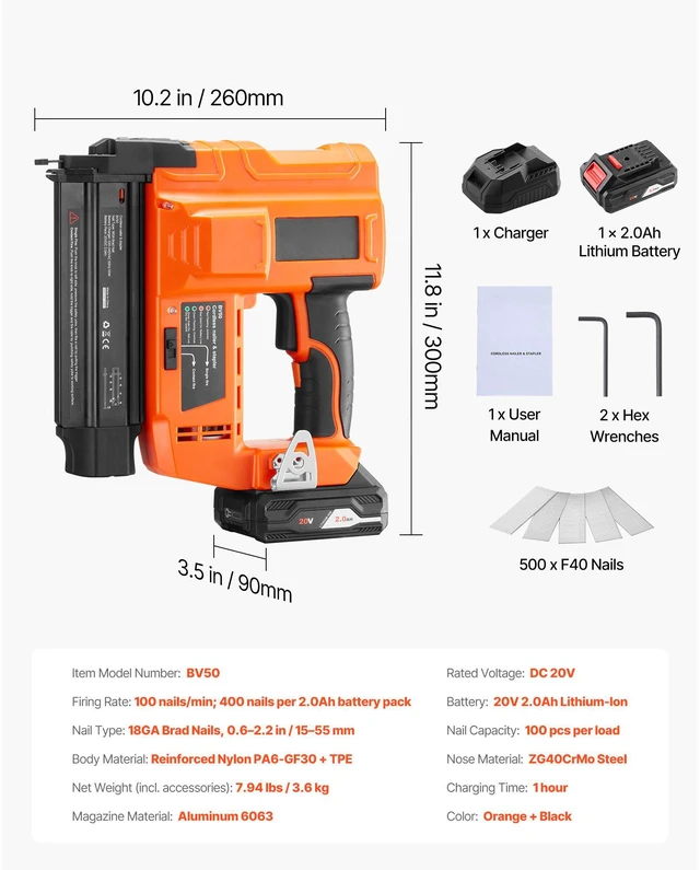 Alt view image 6 of 7 - Cordless Brad Nailer, 18 Gauge, 20V Battery Powered Nail Gun, with 500 pcs Nails, 2.0 Ah Li-ion Battery and Charger, Adjustable Nailing Depth, for Home Improvement, Woodworking, DIY Project