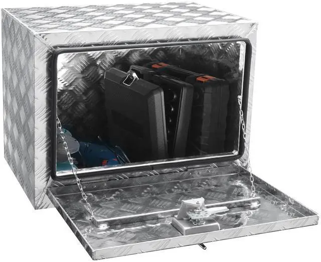 Alt view image 3 of 7 - Underbody Truck Box, 24"×14"×16" Pickup Storage Box, Heavy Duty Aluminum Diamond Plate Tool Box with Lock and Keys, Waterproof Trailer Storage Box with T-Handle Latch for Truck, Van, Trailer