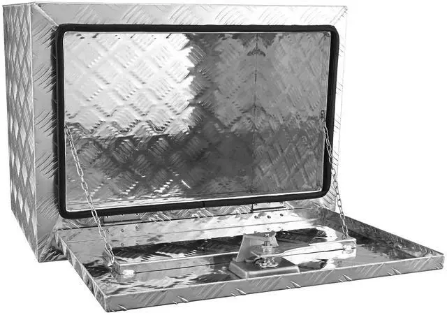 Alt view image 2 of 7 - Underbody Truck Box, 24"×14"×16" Pickup Storage Box, Heavy Duty Aluminum Diamond Plate Tool Box with Lock and Keys, Waterproof Trailer Storage Box with T-Handle Latch for Truck, Van, Trailer