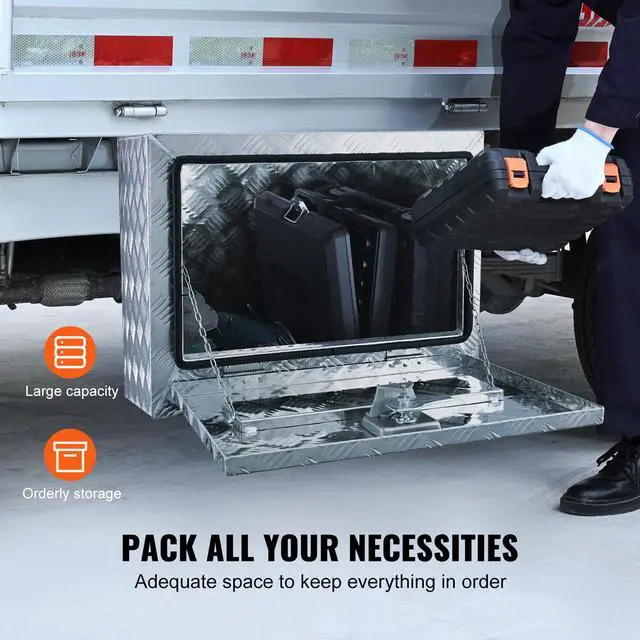 Alt view image 7 of 7 - Underbody Truck Box, 24"×14"×16" Pickup Storage Box, Heavy Duty Aluminum Diamond Plate Tool Box with Lock and Keys, Waterproof Trailer Storage Box with T-Handle Latch for Truck, Van, Trailer