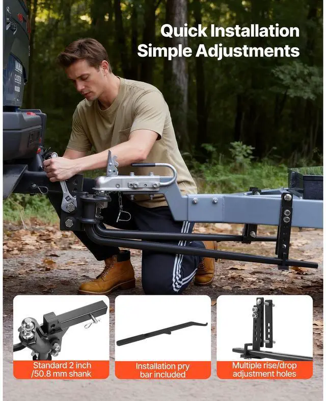 Alt view image 5 of 6 - Weight Distribution Hitch, 8000 lbs Max Towing & 800 lbs Max Tongue, Weight Distributing Hitches Kit with Sway Control Includes 2 in Shank & 2-5/16 in Ball, Load Leveling Hitch for Trailers
