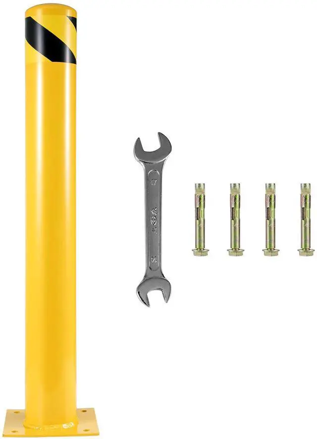 Alt view image 4 of 7 - Safety Bollard, 48 Inch Height Bollard Post, 5.5 Inch Diameter Steel Pipe Safety Bollard Post, Yellow Steel Bollard, Steel Safety Bollard with 8 Anchor Bolts, Perfect for Traffic-Sensitive Area
