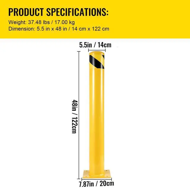 Alt view image 6 of 7 - Safety Bollard, 48 Inch Height Bollard Post, 5.5 Inch Diameter Steel Pipe Safety Bollard Post, Yellow Steel Bollard, Steel Safety Bollard with 8 Anchor Bolts, Perfect for Traffic-Sensitive Area