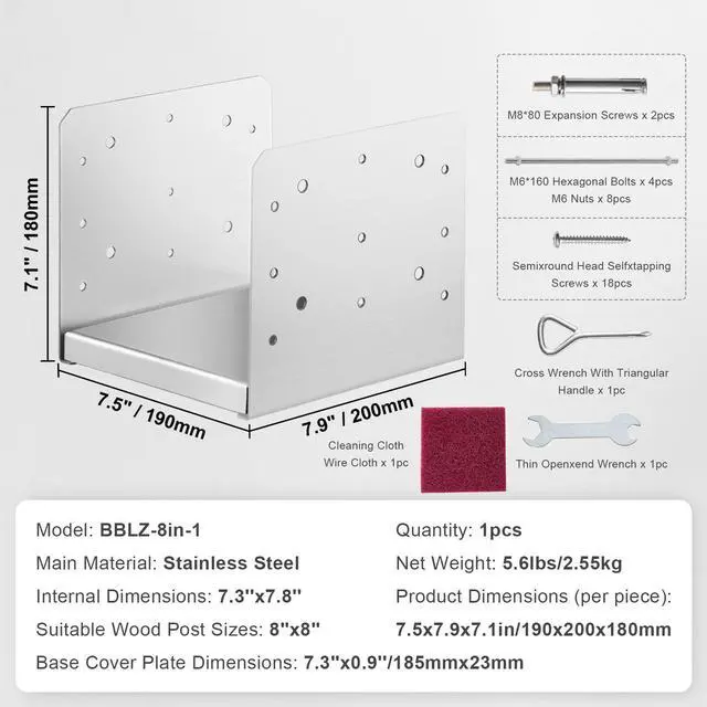 Alt view image 4 of 7 - 8"x 8" Post Base, 1Pcs Stainless Steel Adjustable Post Anchor Bracket(Internal 7.8 x 7.3"), Adjustable Post Base for Pavilion Deck Porch Handrail Railing Support Decorative Anchor Plate