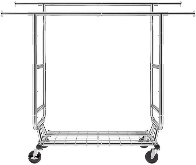 Alt view image 3 of 7 - Heavy Duty Clothes Rack, Double Hanging Rod Clothing Garment Rack for Hanging Clothes, Adjustable Height and Extendable Length Clothing Rack with Bottom Storage Area, 600 lbs Load Capacity