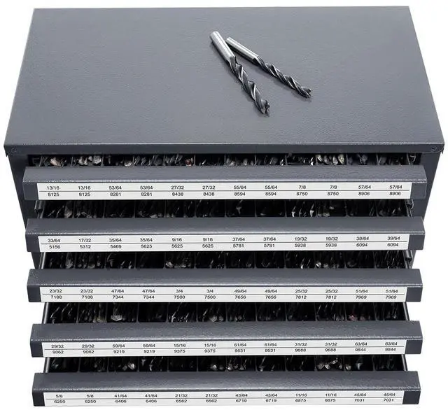 Main image of Drill Bit Dispenser Cabinet, Five-Drawer Drill Bit Organizer Cabinet for 33/64" to 63/64" Steel Drill Dispenser Organizer Cabinet with Labels, Stackable Drill Dispenser for Drill Bit Storage