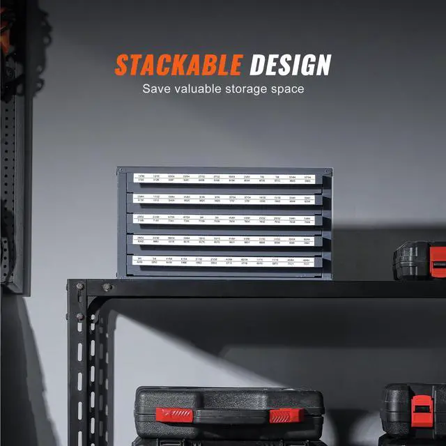 Alt view image 2 of 7 - Drill Bit Dispenser Cabinet, Five-Drawer Drill Bit Organizer Cabinet for 33/64" to 63/64" Steel Drill Dispenser Organizer Cabinet with Labels, Stackable Drill Dispenser for Drill Bit Storage