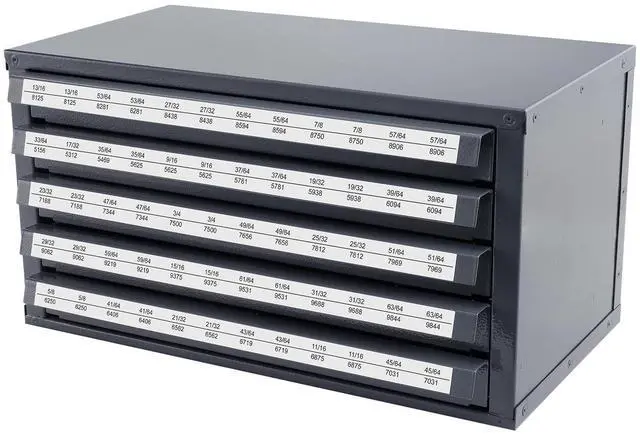 Alt view image 5 of 7 - Drill Bit Dispenser Cabinet, Five-Drawer Drill Bit Organizer Cabinet for 33/64" to 63/64" Steel Drill Dispenser Organizer Cabinet with Labels, Stackable Drill Dispenser for Drill Bit Storage