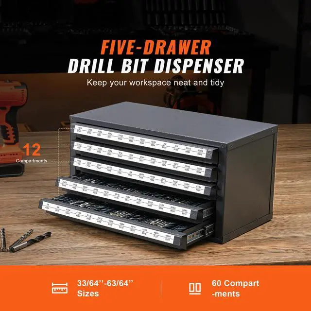 Alt view image 3 of 7 - Drill Bit Dispenser Cabinet, Five-Drawer Drill Bit Organizer Cabinet for 33/64" to 63/64" Steel Drill Dispenser Organizer Cabinet with Labels, Stackable Drill Dispenser for Drill Bit Storage