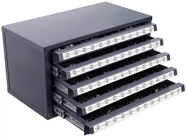 Alt view image 7 of 7 - Drill Bit Dispenser Cabinet, Five-Drawer Drill Bit Organizer Cabinet for 33/64" to 63/64" Steel Drill Dispenser Organizer Cabinet with Labels, Stackable Drill Dispenser for Drill Bit Storage