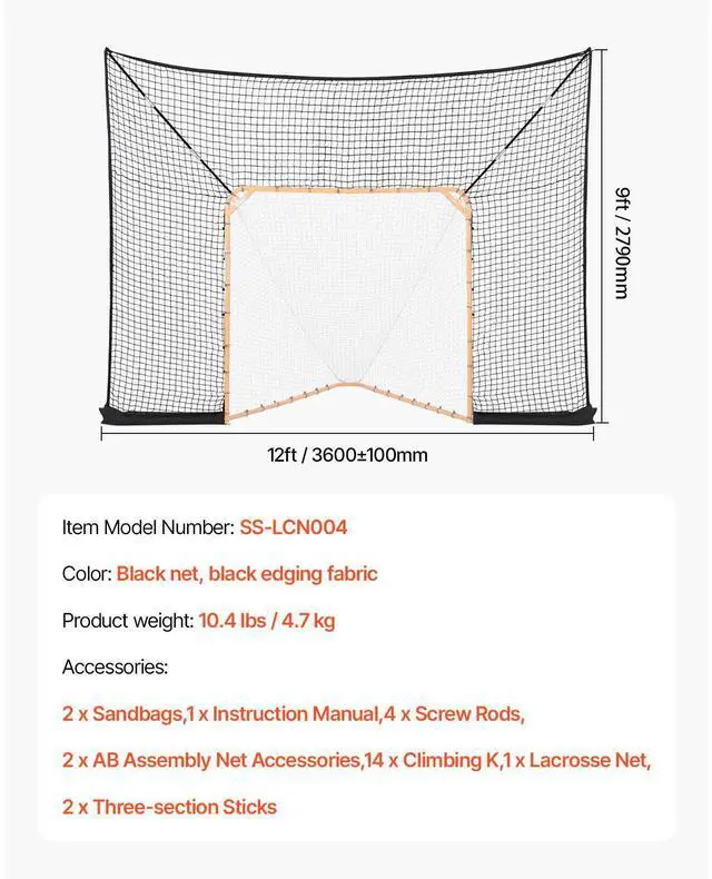 Alt view image 5 of 7 - 12x9 ft Hockey Lacrosse Goal Backstop Training Net Extended Coverage Net Only