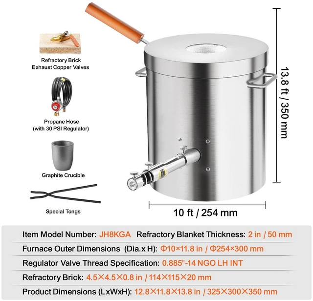 Alt view image 7 of 7 - Propane Melting Furnace Kit 8KG/18lbs with Crucible Tongs Metal Smelting