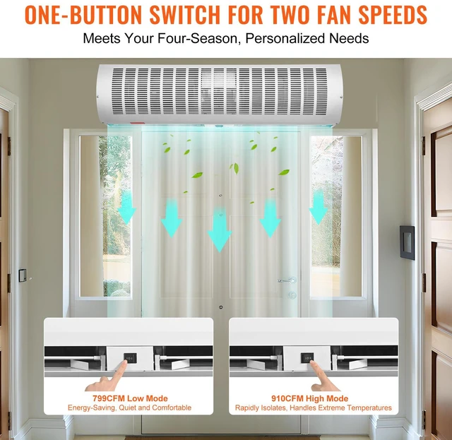 Alt view image 5 of 7 - 36" Commercial Indoor Air Curtain Super Power 2 Speeds 1200CFM, Wall Mounted Air Curtains for Doors, Indoor Over Door Fan with Heavy Duty Limit Switch, Easy-Install 110V Unheated