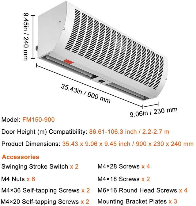 Alt view image 6 of 7 - 36" Commercial Indoor Air Curtain Super Power 2 Speeds 1200CFM, Wall Mounted Air Curtains for Doors, Indoor Over Door Fan with Heavy Duty Limit Switch, Easy-Install 110V Unheated