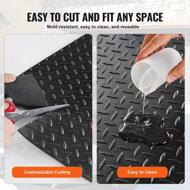 Alt view image 2 of 7 - Diamond-Plate Rubber Flooring Roll, 3 mm x 4 ft x 15 ft Garage Floor Mat, SBR Rubber Garage Flooring Roll, Easy to Clean, Diamond Plate Rubber Mat for Under Cars, Garage Industry Gym, Black