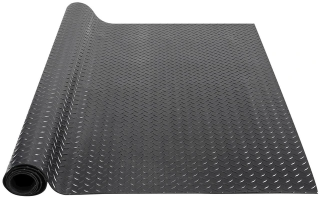 Alt view image 5 of 7 - Diamond-Plate Rubber Flooring Roll, 3 mm x 4 ft x 15 ft Garage Floor Mat, SBR Rubber Garage Flooring Roll, Easy to Clean, Diamond Plate Rubber Mat for Under Cars, Garage Industry Gym, Black