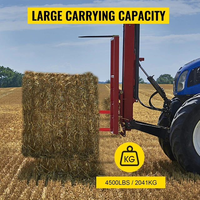 Alt view image 5 of 7 - Pair Hay Spear 49" Bale Spear 3000 lbs Capacity, Bale Spike Quick Attach Square Hay Bale Spears 1 3/4", Red Coated Bale Forks, Bale Hay Spike with Hex Nut & Sleeve for Buckets Tractors Loaders