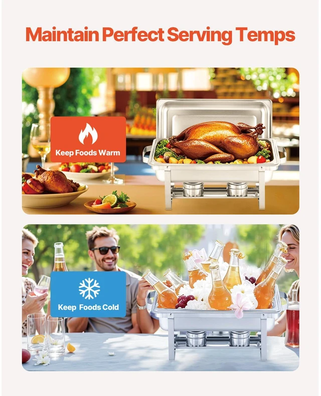 Alt view image 7 of 7 - 8 Qt 2 Pack Rectangle Chafing Dish Buffet Set Full Size Pan Stainless Steel
