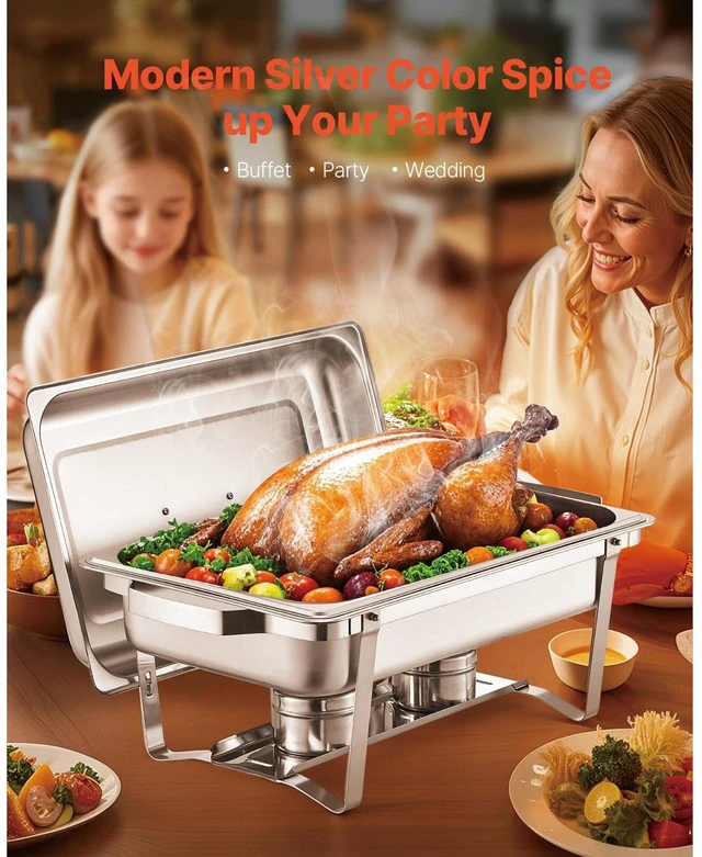 Alt view image 4 of 7 - 8 Qt 2 Pack Rectangle Chafing Dish Buffet Set Full Size Pan Stainless Steel