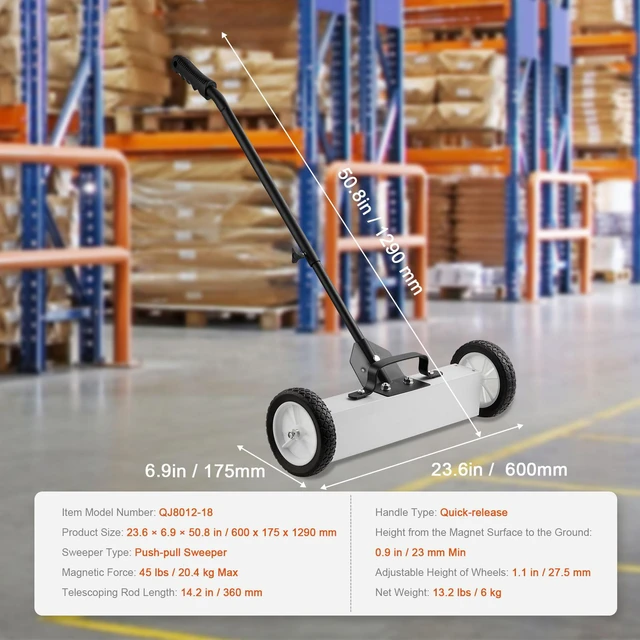 Alt view image 2 of 7 - 45Lbs Rolling Magnetic Sweeper with Wheels, Push-Type Magnetic Pick Up Sweeper, 18-inch Large Magnet Pickup Lawn Sweeper, Magnet with Telescoping Handle, Easy Cleanup of Workshop Garage Yard